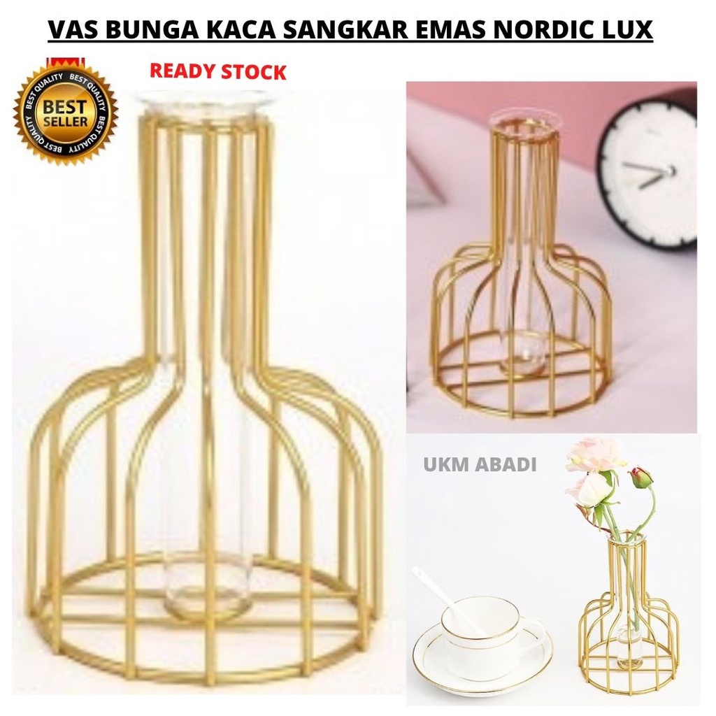 Vas Bunga Kaca Sangkar Emas Besi Pajangan Vase Decoration Nordic 111160