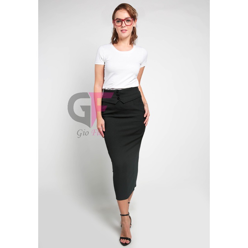 GIOFLO Busana Wanita Rok Panjang Elegan Simple Hitam / ROK 158