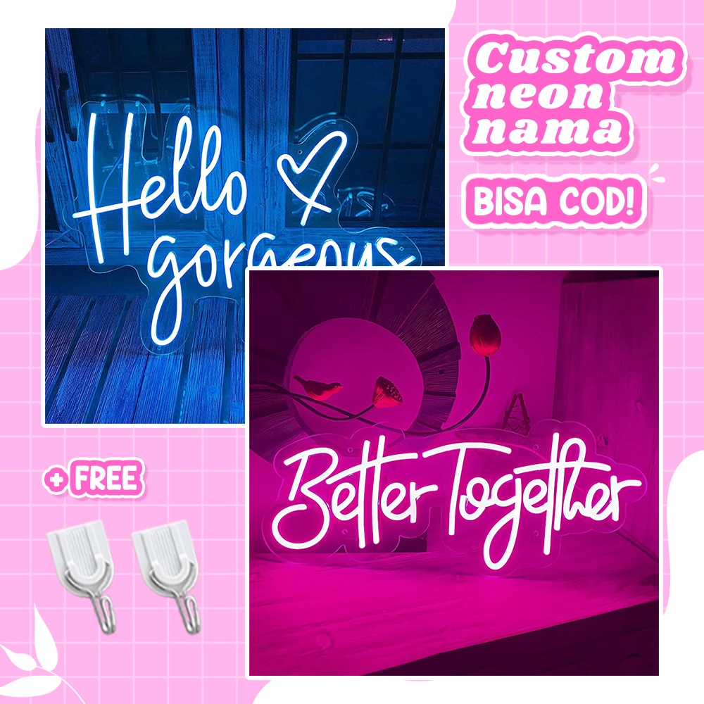Custom Neon Flex - Kostum Neon LED Flex Nama Perhuruf Dekorasi Lampu Hias Kamar / Cafe  Aesthetic