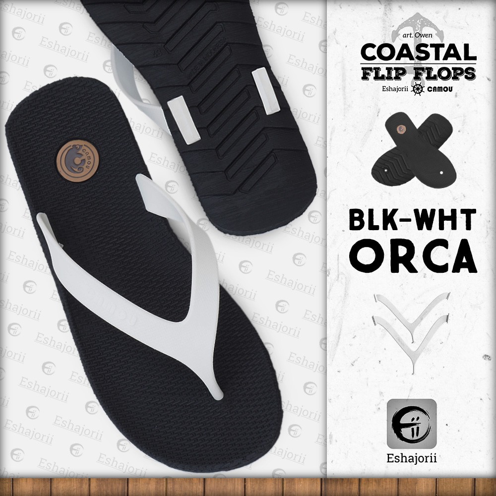 OWEN BLK WHT ORCA - Sandal Jepit Pria CAMOU Hitam &amp; Putih