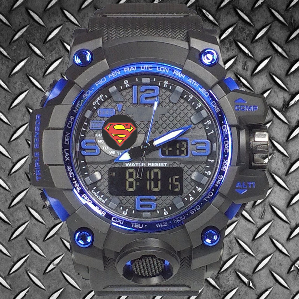 (Istimewa Bossque) Jam SUPERMAN Double Time List Biru (Exclusive)