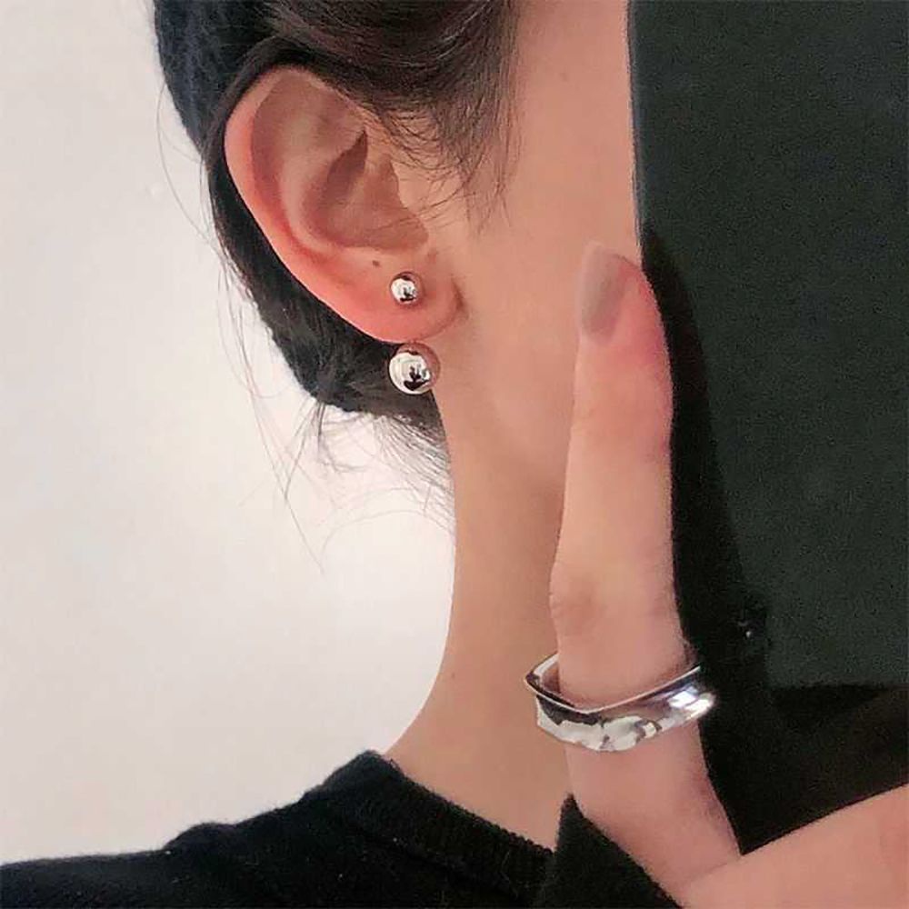 Needway  Elegant Ball Earring Korean Female Earrings Stud Earrings Back Hanging Round Delicate Alloy Girls Double Balls Fashion Jewelry/Multicolor