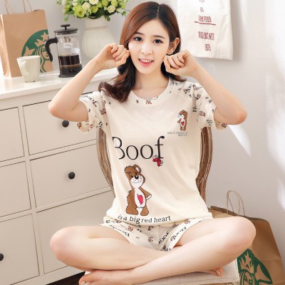 Lengan Pendek Baju Tidur Santai Piyama Pyjama Wanita 1 Set Bahan Milk Silk Korea Fashion