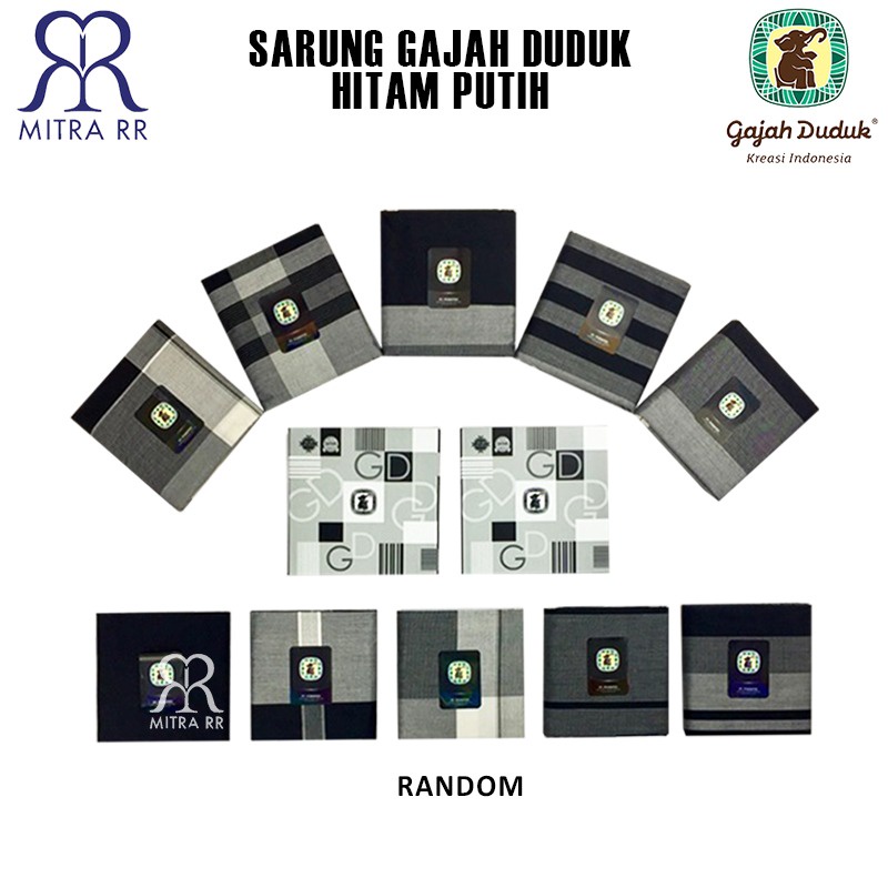 Sarung Gajah Duduk Hitam Putih Sarung Tenun Dewasa Black White Satuan / Grosir