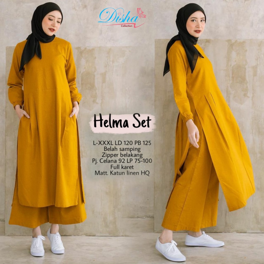 SETELAN WANITA JUMBO KEKINIAN HELMA SET LD 12O SET LONG TUNIK+CELANA KULOT