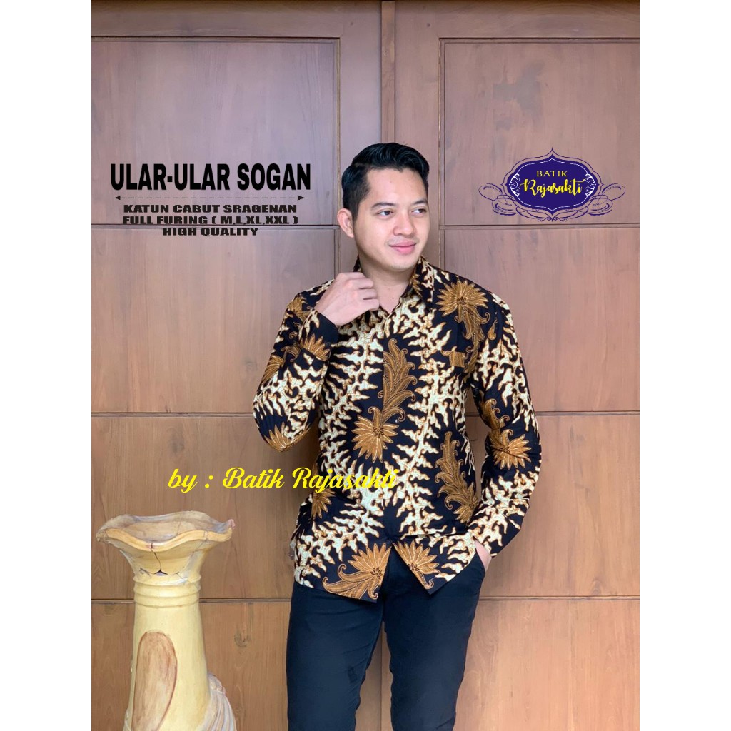 ULAR ULAR SOGAN RAJASAKTI KEMEJA BATIK SOLO PRIA LENGAN PANJANG LAPIS FURING ATASAN BATIK PREMIUM MODERN KATUN HALUS BAHUWIRYA  BANAMITRA BANAMITRA PUTIH BANGSAWAN BAYU PUTRA BERLIAN BIRU BHARATAYUDA BIMASENA BIRENDRA BIRU INDAH BRAHMAKERTA BRAHMAKERTA