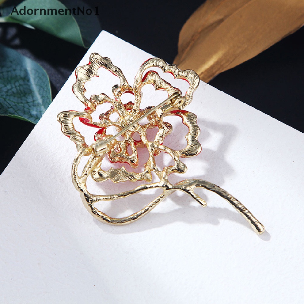 (AdornmentNo1) Bros Pin Desain Bunga Merah Hias Mutiara Aksesoris Wanita