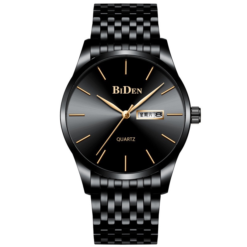 Biden 0264 Jam Tangan Pria Analog Tanggal Stainless Steel Band Calendar Quartz Watch Original Water Resistant 30 Meter