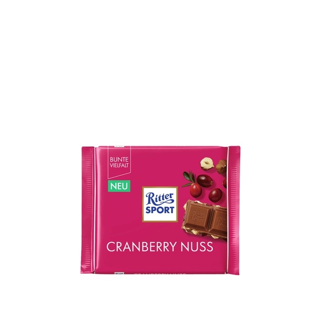 RITTER SPORT Cranberry Nuss Coklat Ritter Chocolate Eropa Snack Europe Buah Cranberry Hazelnut 100gr