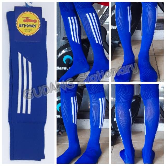 Kaos Kaki Futsal Dewasa Biru Strip Putih