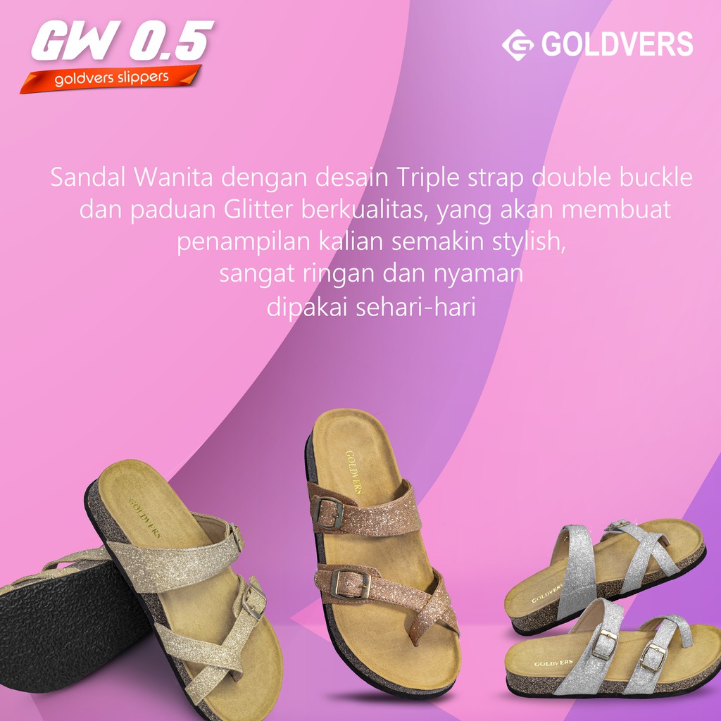 Sandal wanita terbaru 2020 Original Merek Goldvers Sendal wanita trendy SIZE 36-40 Selop wanita Sandal Slop Wanita Terbaru Original GOLDVERS Kualitas Premium Warna Sultan, Gold, Silver KREATIVO GROUP