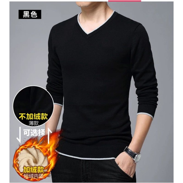 BAJU POLOS VNECK PRIA COWOK KAOS DISTRO LENGAN PANJANG FASHION PREMIUM
