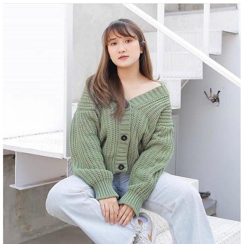 7GET OLIVIA TEBAL CARDIGAN CROP / KARDIGAN RAJUT CROPE KANCING  ARABELLE KNITE EIREEN PRILLY
