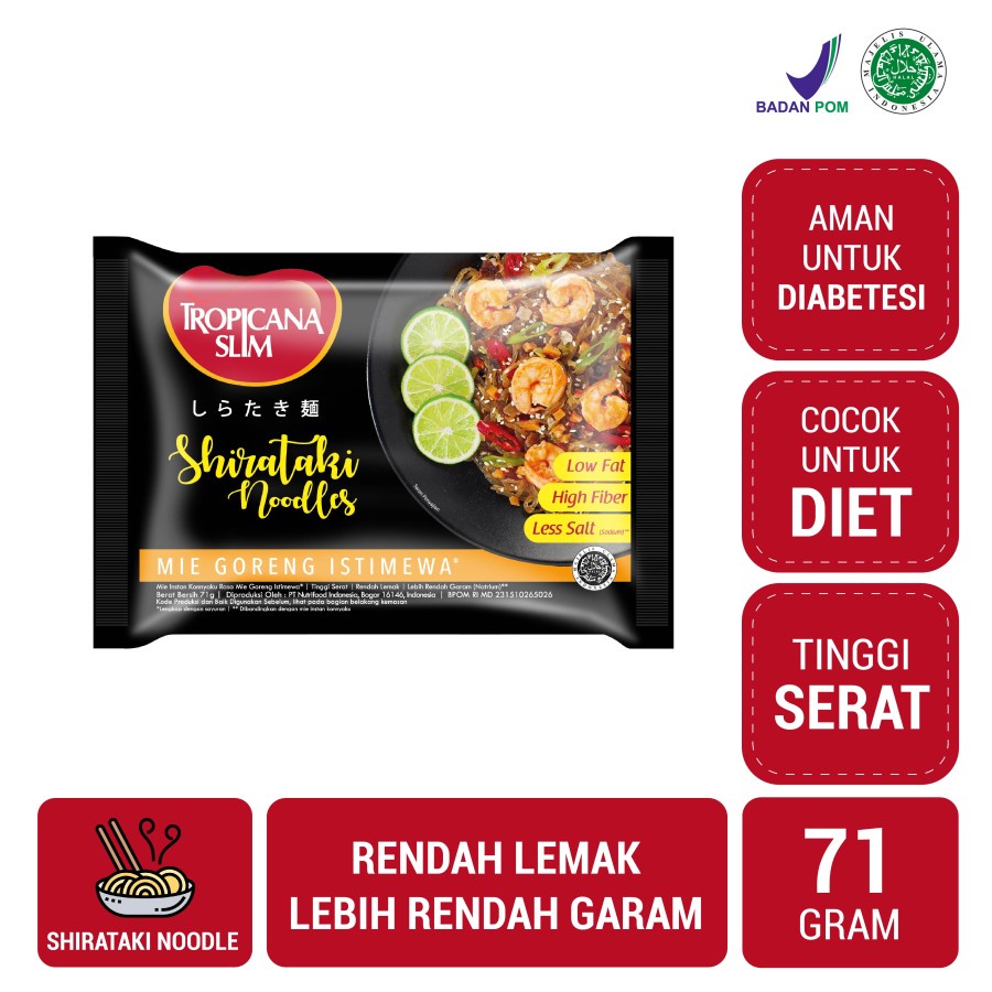 

Tropicana Slim Shirataki Noodle 71gr | Mie Goreng Shirataki Cocok Untuk Diet Keto