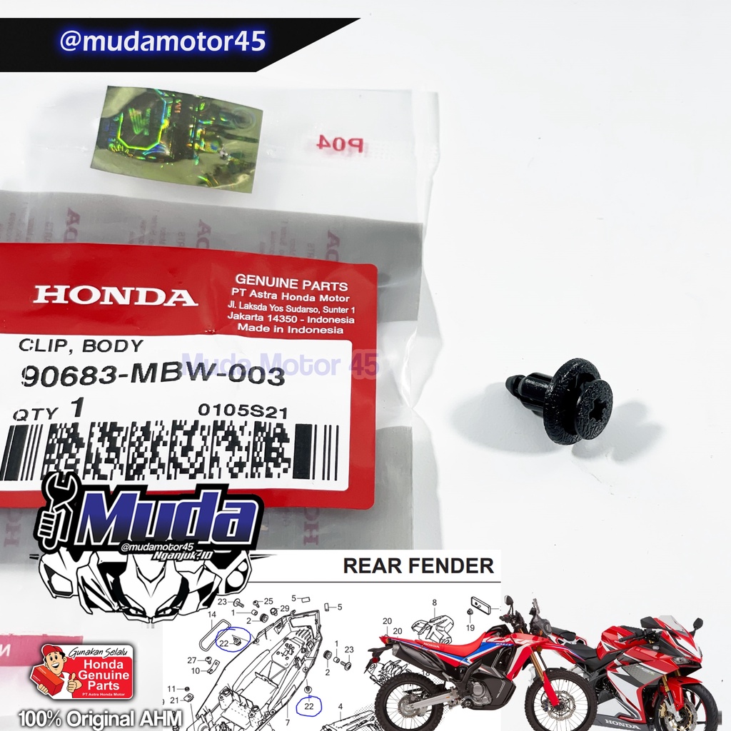 CLIP BAUT SPAKBOR BELAKANG CBR250RR 90683-MBW-003 KLIP BODY CBR CRF 250 RALLY 90683MBW003 ORI ORIGIN
