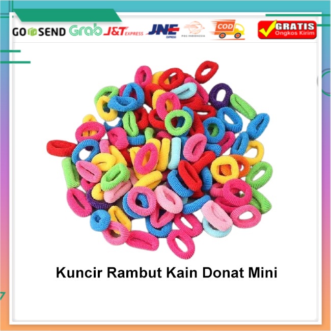 Kuncir Rambut Kain Donat Mini Warna Warni Isi 48 - Tali Ikat Rambut  /Ikat Rambut Anak Anak Karet Ku
