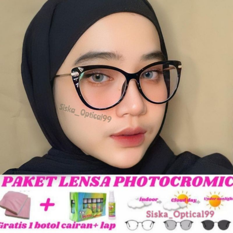 Frame Kacamata Cat Eye (Paket Frame+Lensa) Kacamata Anti Radiasi | Kacamata Photocromic Minus | Kaca