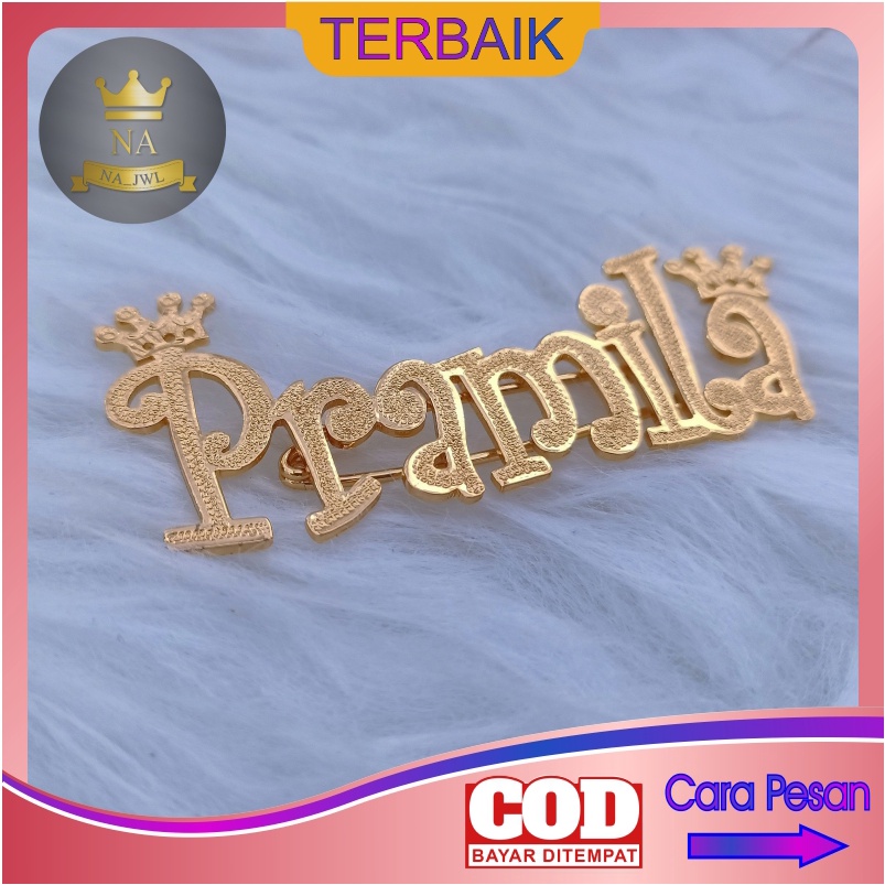 Bros jilbab nama grafir jarum peniti aksesoris fashion muslim lapis emas bross baju mewah kebaya
