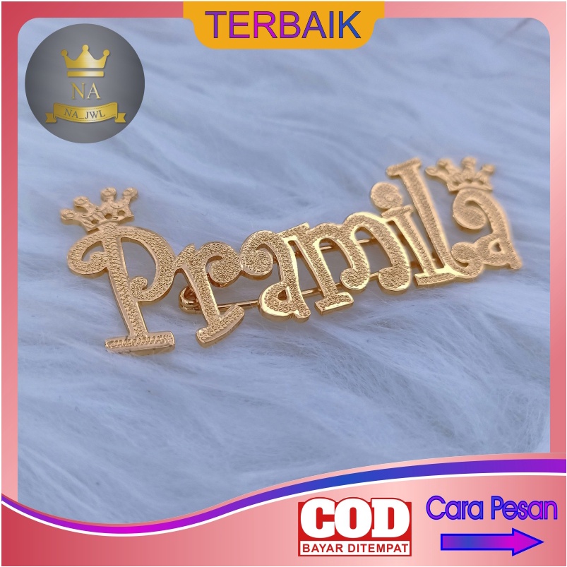 . . promo Bros jilbab nama grafir jarum peniti aksesoris fashion muslim lapis emas bross baju mewah kebaya .. . .