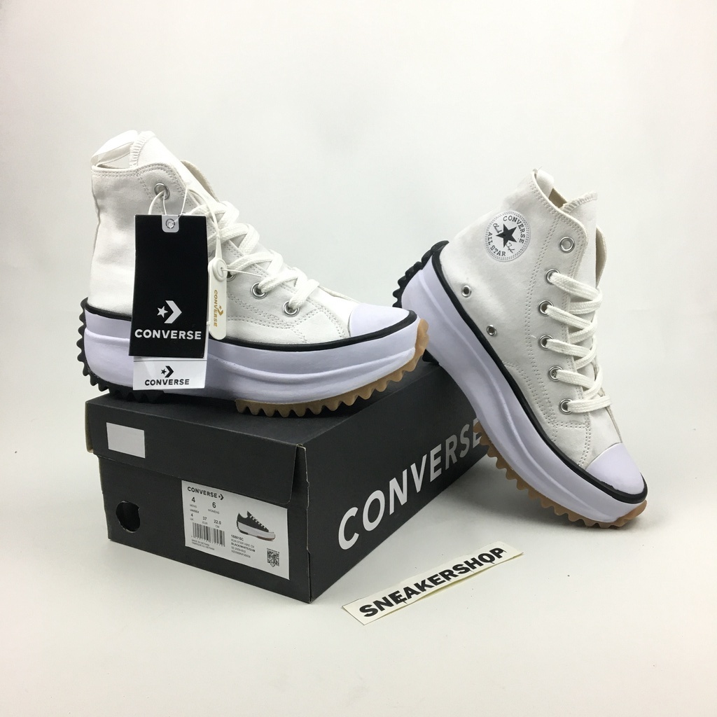 CONVERSE Run Star Hike Hitam Putih Pendek Sneakers Wanita Premium BNIB Hak Tinggi Untuk Cewek-4
