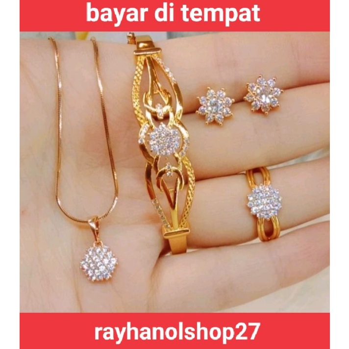 perhiasan wanita titanium anti karat mewah satu set lapis mas 24K