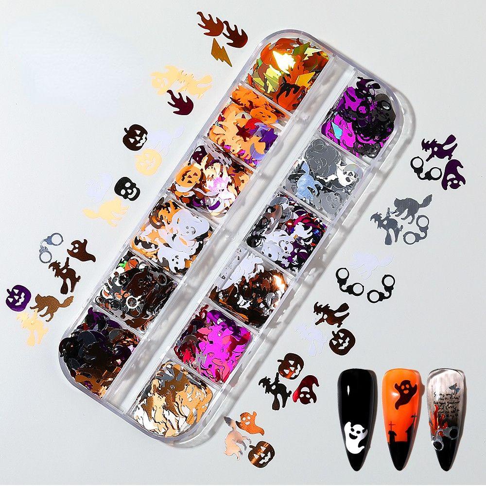 AUGUSTINA Agustina Halloween Nail Art Sequin Ghost Sparkly DIY Bahan Kuku Labu Kuku Salon Manicure Dekorasi Paillettes