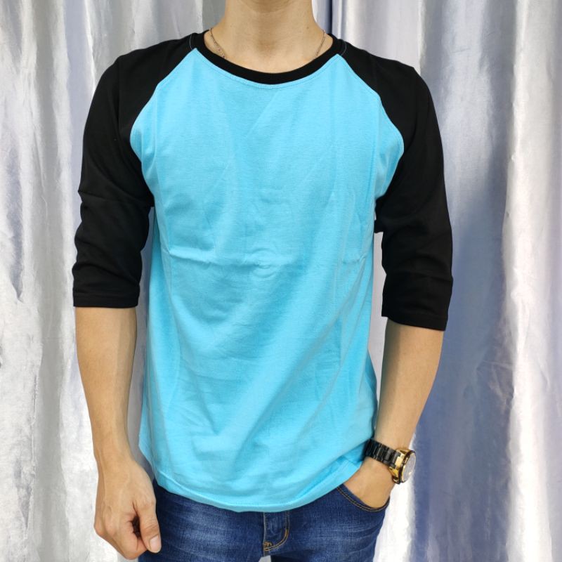 kaos polos reglan SKYBLUE-HITAM uk 20 22 S M L XL XXL