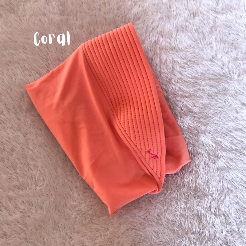 Bergo Hamidah Jilbab Jersey Menutup Dada Kerudung Olahraga Instan Premium-Coral