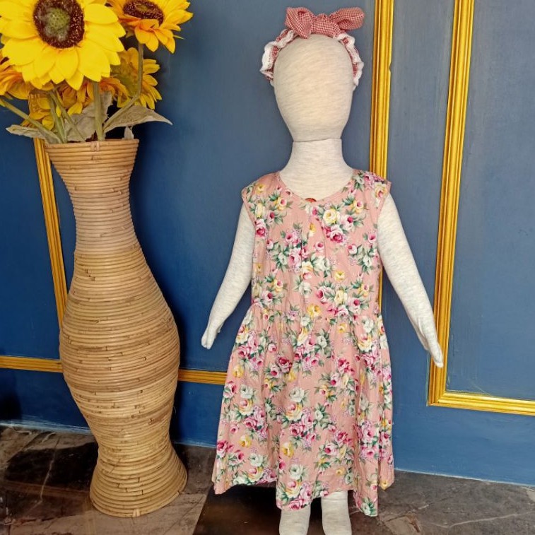 pakaian anak dress flora pink import