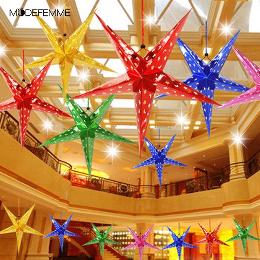 [ 30cm Xmas Five-pointed star Hanging Paper Decoration for Christmas Festival Home Party  Wedding Present ]