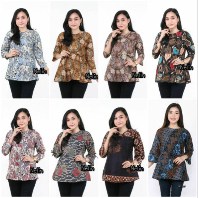 BLUS BATIK CAMALINE MURAH BLUS BATI MOTIF ZIG ZAG MURAH SERAGAM BATIK MURAH SERAGAM KANTOR MURAH B12