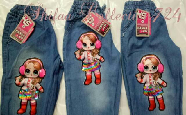 Celana Jeans / Joger Jeans / Celana Panjang / Celana Joger Anak Perempuan Boneka LED  Size M. L. XL Dan 24. 25  26 (Usia 7-13 tahun)