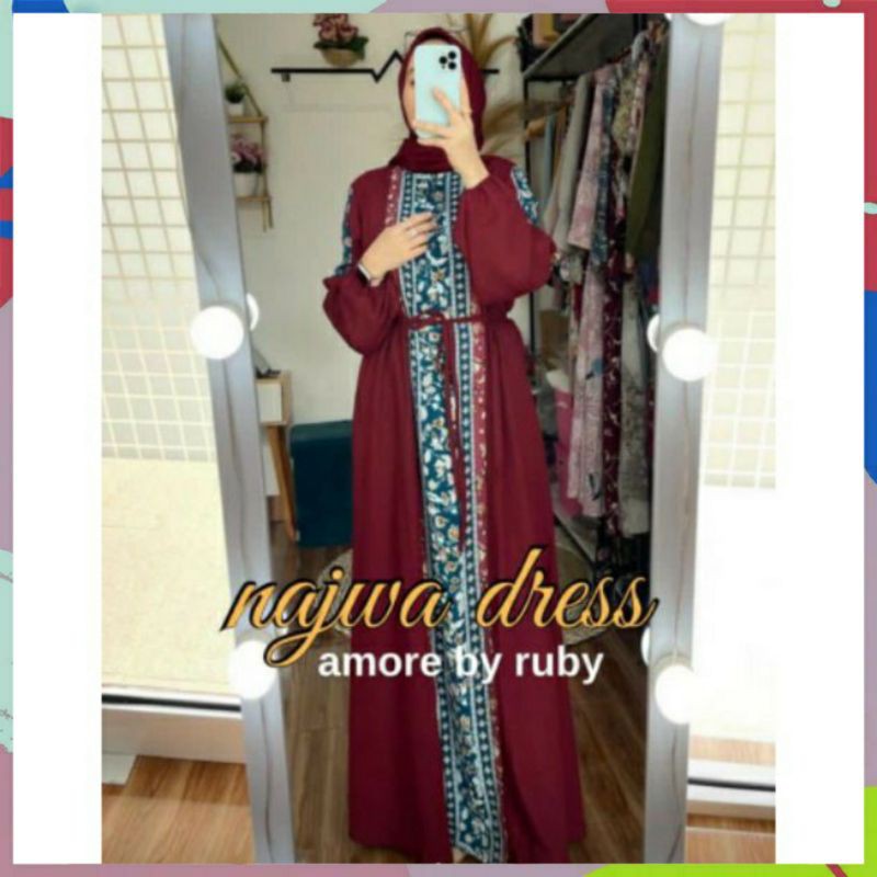 [COD] BAJU PAKAIAN FASHION DRESS GAMIS WANITA CEWE GAMIS ABAYA NAJWA AMORE BY RUBY TERBARU - MAROON