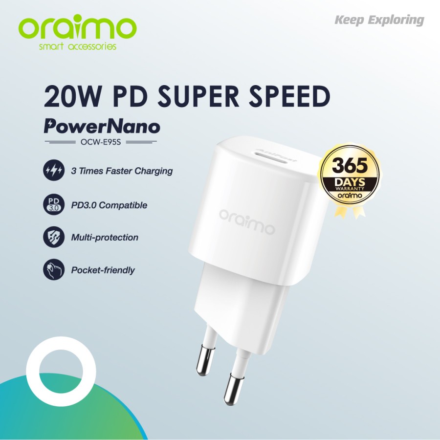 Oraimo PowerNano Charger Adaptor 20W Super Speed Fast Charging OCW-E95S