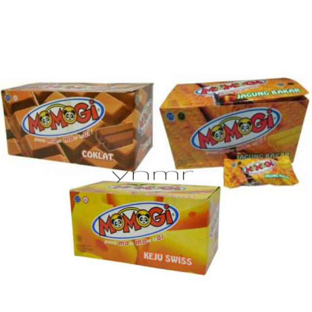 

Momogi Snack Rasa Jagung Bakar, keju & coklat 1Box isi 20pcs netto 8gr@