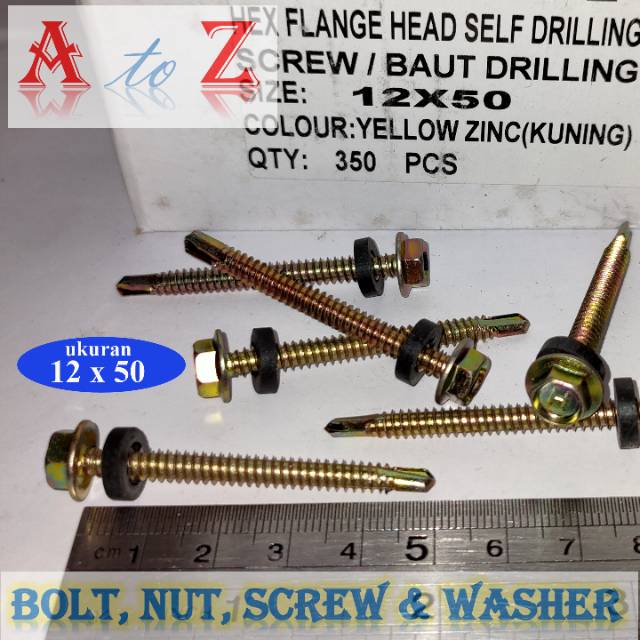 Sekrup driling 12 x 50 mm (100pcs)/baja ringan/atap/taso/seng/sds/roofing/baut driling 12 x 50mm
