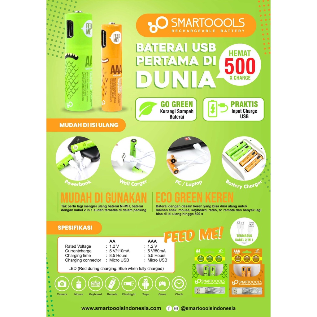 Baterai Cas isi ulang USB