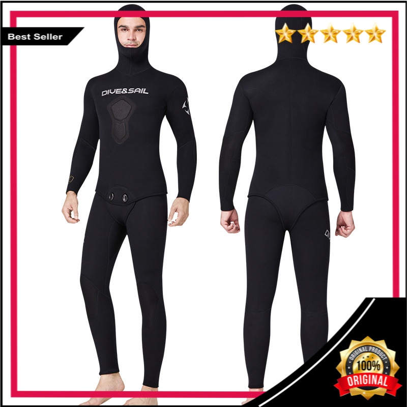 1. 5Mm Split ving Pria Berkerudung Lengan Panjang  Hangat Snorkeling Surfing Wetsuit Super Elastis C
