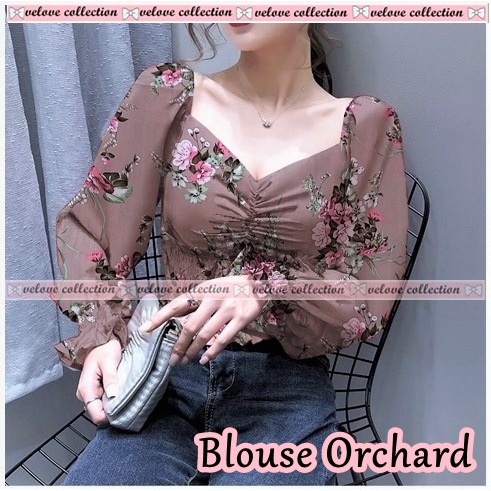 KALANTHA FASHION Chic Chiffon Top Vintage Blouse Wanita Motif Bunga Korean Style-6216 Coksu
