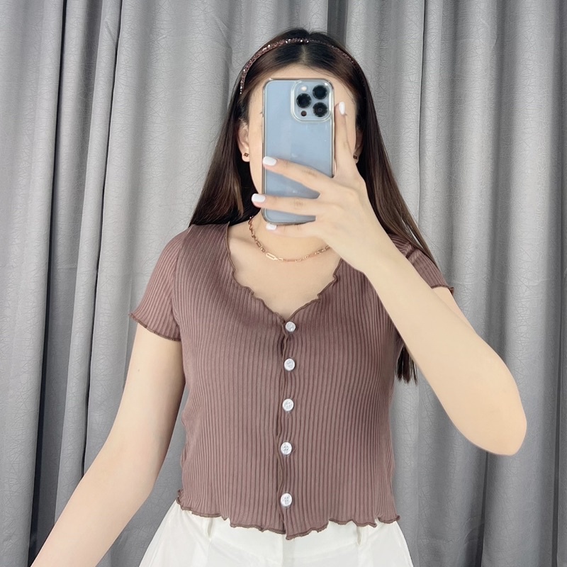 Stella button crop top | Crop top button | atasan wanita crop