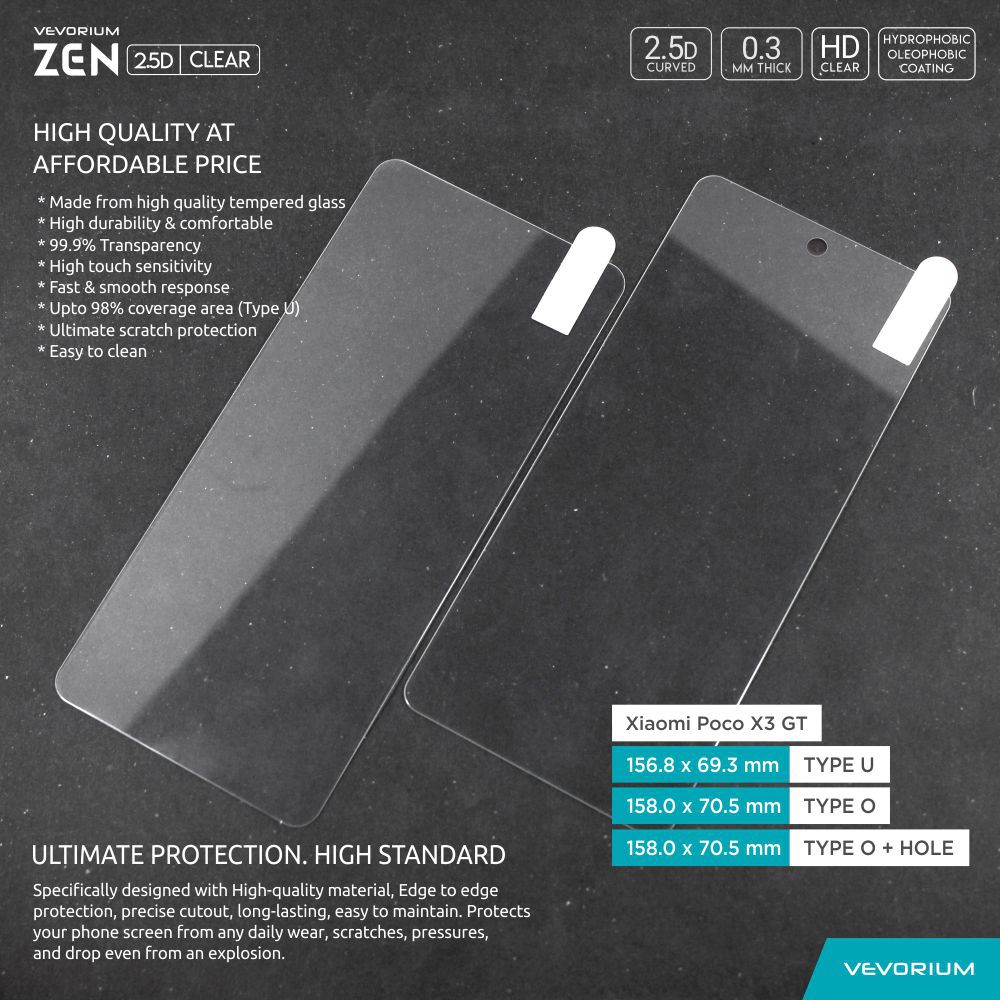 VEVORIUM ZEN 2.5D Clear Xiaomi Poco X3 GT Tempered Glass