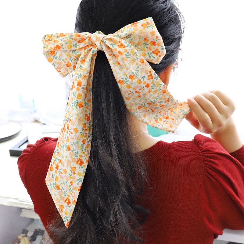 Image of Ikat Rambut Srunchie Kain Model Pita Dengan Motif Bunga-Bunga Lucu Korean Import #7