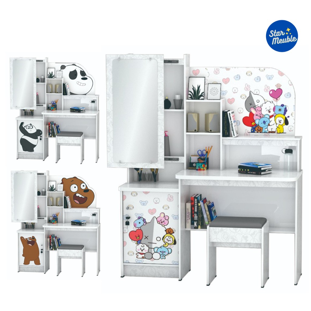 Meja Belajar Anak Meja Rias Serbaguna Kaca Geser Motif Karakter MBR 150 Sliding - Star Meuble Semara