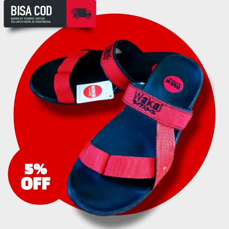 Sendal sandal jepit wakai warna hitam tali merah