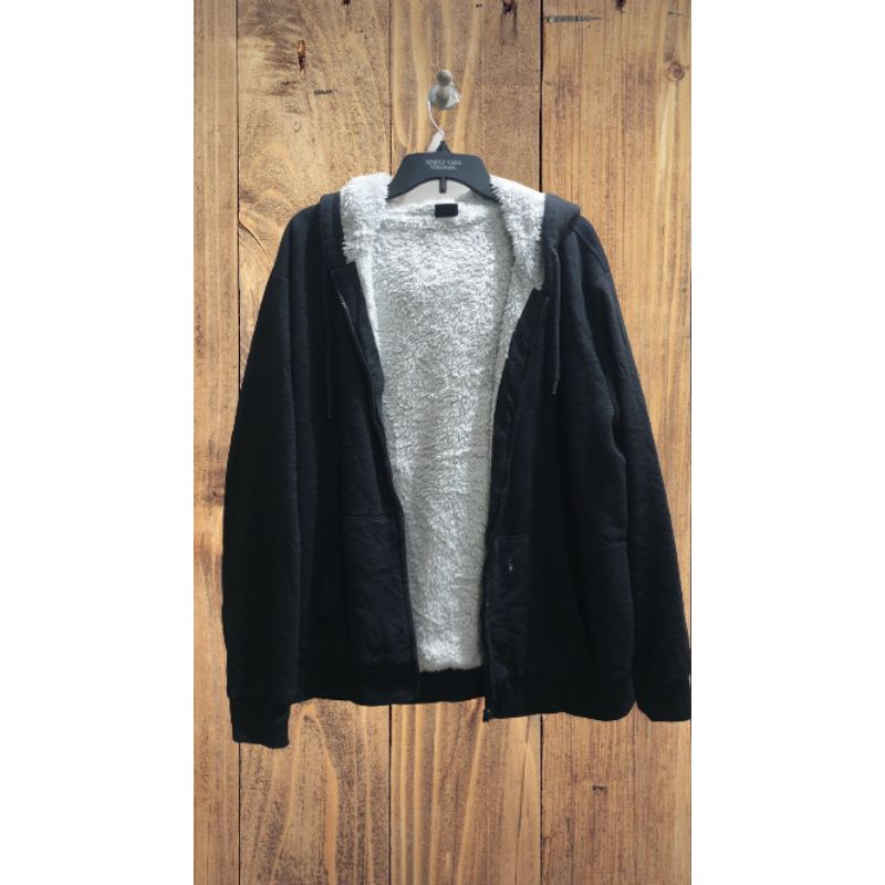 Jaket zipperr hoodie bulu angsa/sherpa (preloved) merk polham
