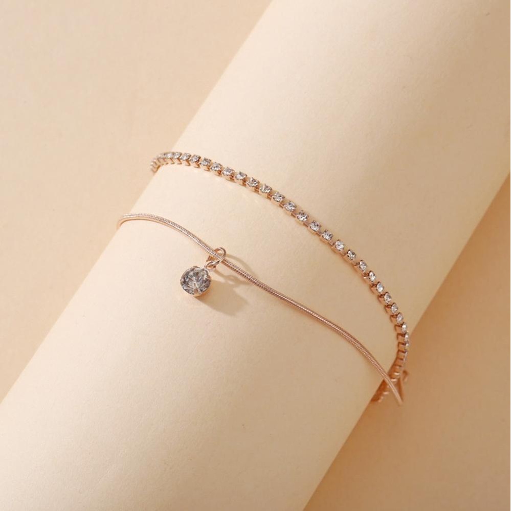 Timekey Gelang Kaki Rantai Ular Lapis Ganda Hias Zircon Untuk Wanita A3K1