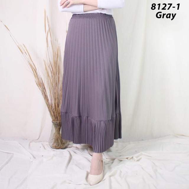 BD 8120 - ROK PLISKET MUSLIM ABG MURAH ALLSIZE L KARET MELAR HYGET CANTIK GROSIR POLOS LIDI MAYUNG