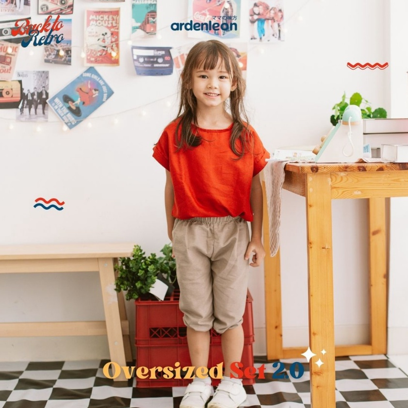 ARDENLEON Oversized Set 1 - 7 Tahun Setelan Oversize Anak Retro Setelan Main Anak Kekinian Bahan Adem CBKS