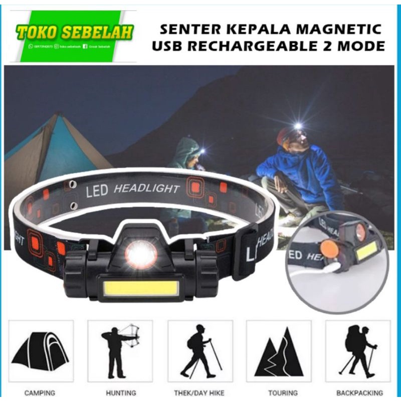 Lampu emergency senter kepala dua mode bisa di charge ulang