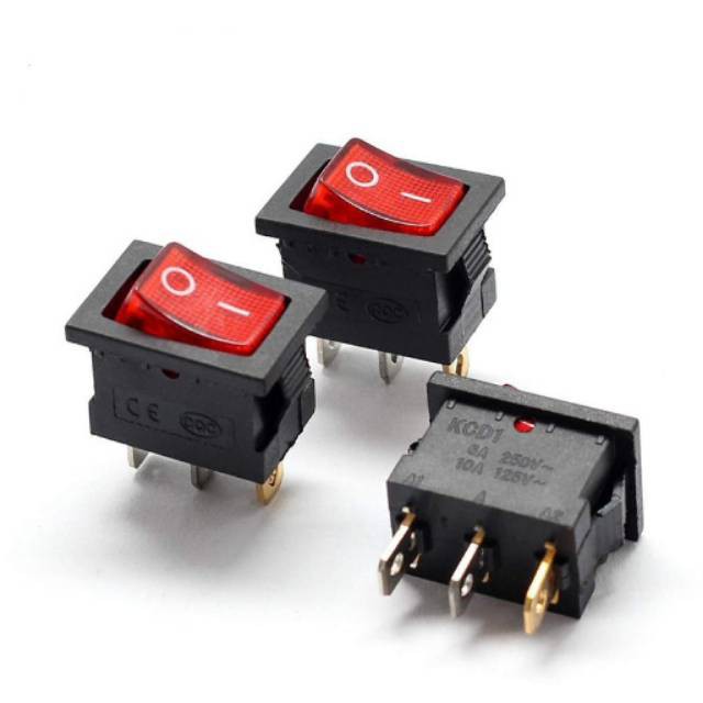 Saklar Switch ON OFF KOTAK Kecil 3 PIN 3 Kaki + Lampu Merah Rocker Switch